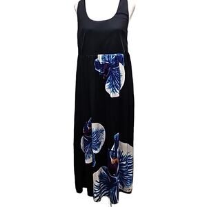 Grace Elements Women's Black White Teal Blue Purple Floral Maxi Dress Size M